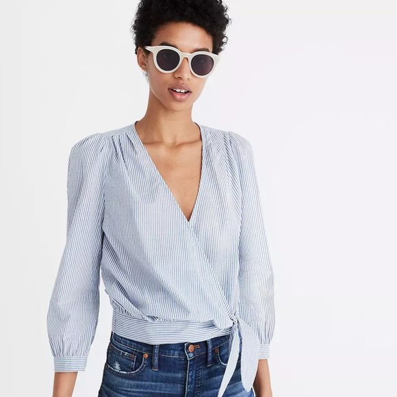 Madewell Tops - Madewell Wrap Top in Indigo Stripe Small